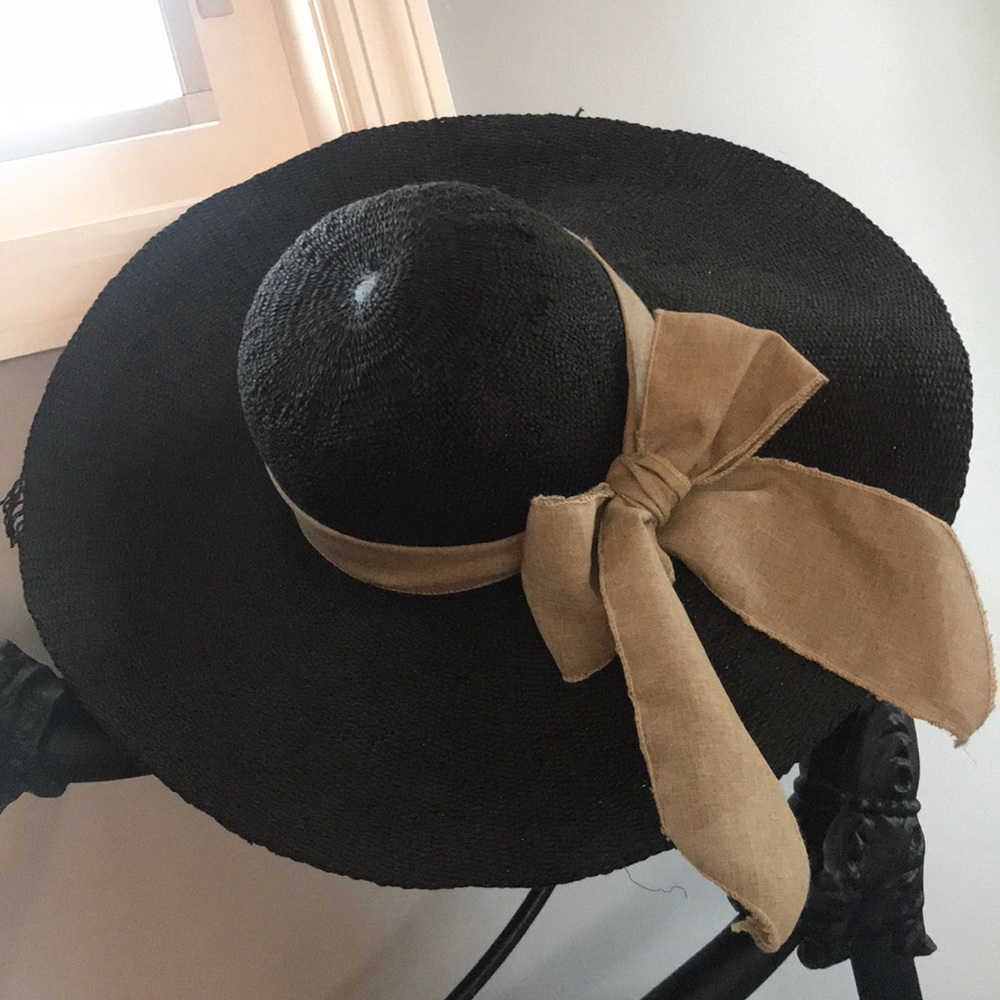 Oversized Black Floppy hat with Tan Bow